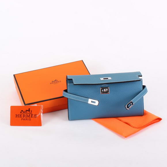 High Quality Hermes Kelly Bi-Fold Wallet A708 Blue Fake - Click Image to Close